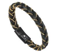 SHIEAGLELD Pulsera de Cuero para Hombre, Pulsera de Acero Inoxidable para Hombre con Elegante Caja de Regalo para Padres, Parejas O Como Regalo Para Chicos, Amarillo 20CM