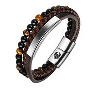 SHIEAGLELD Pulsera de cuero trenzado hecha a mano para hombre, con cierre magnético de acero inoxidable y caja de joyería exclusiva para hombre, idea de regalo, 18.5CM, Acero inoxidable de níquel