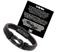 SHIEAGLELD Pulsera de cuero trenzado para hombre, hecha a mano, con cierre magnético de acero inoxidable y caja de joyería exclusiva, letras Love You Forever, regalo de cumpleaños para el día de San