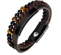 SHIEAGLELD Pulsera Hombre Cuero Pulseras para Hombre con Hebilla Magnética de Acero Inoxidable y Joyero Pulsera Exclusiva para la idea de Regalos para Hombres, 20.5CM, Níquel Acero Inoxidable
