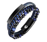 SHIEAGLELD Pulsera Hombre Cuero Pulseras para Hombre con Hebilla Magnética de Acero Inoxidable y Joyero Pulsera Exclusiva para la idea de Regalos para Hombres, 22CM, Níquel Acero Inoxidable
