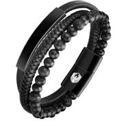 SHIEAGLELD Pulsera Hombre Cuero Pulseras para Hombre con Hebilla Magnética de Acero Inoxidable y Joyero Pulsera Exclusiva para la idea de Regalos para Hombres, 22CM, Cuero de acero inoxidable