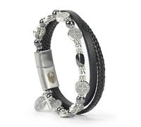 SHIEAGLELD Pulsera Hombre, Pulsera de Cuero para Hombre con Medalla de San Benito y Cruz, Joyero Exclusivo, la Idea de Regalos para Hombres