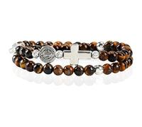 SHIEAGLELD Pulsera Ojo de Tigre Hombre, Pulsera Rosario Rosa Católicos con Cruz y Medalla de San Benito, Pulseras Hematita Natural Regalo Espiritual para Papá, Esposo y Chico, Marrón