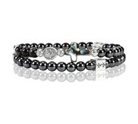 SHIEAGLELD Pulsera Rosario, Pulsera de Obsidiana para Hombre, Pulseras Católica con Cruz para Papá, Esposo y Chico, Negra con Medalla de San Miguel