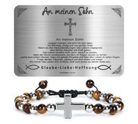 SHIEAGLELD Pulseras Hombre para Hijo, Pulsera Hombre Ojo de Tigre, Pulseras con Cruz ajustable, Regalo de Mamá y Papá para Hijo, Niño & Adolescente, para Cumpleaños, Graduación, Bautizo & Navidad