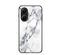SHIEID Funda para Xiaomi Poco F7/Turbo 4 Pro Marmol Case Tapa Trasera de Cristal Templado con TPU Edge Carcasa para Xiaomi Poco F7/Turbo 4 Pro (Blanco)