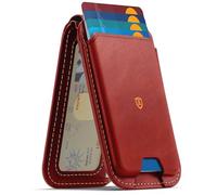 SHIELDON Cartera de Piel Genuino para Magsafe, Cartera Magnética Extraíble [Soporte Ajustable] [Bloqueo RFID] [Ventana para ID] Leather Phone Wallet para iPhone Serie 17/16/15/14/13/12 - Rojo Retro