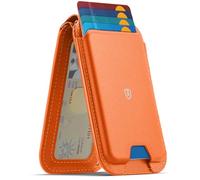 SHIELDON Cartera Magnética de Cuero Genuino para Magsafe, Naranja | Soporte Ajustable, Bloqueo RFID, Ventana para ID, Ranura para Tarjeta, Tarjetero para iPhone Serie 18/17/16/15/14/13/12