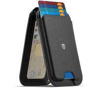 SHIELDON Cartera Magnética de Cuero Genuino, Tarjetero Magnético, Negra | Bloqueo RFID, Soporte Ajustable, Ventana para ID, Tarjetero para MagSafe Magnetico para Serie iPhone 18/17/16/15/14/13/12