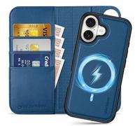 SHIELDON Funda Cuero Genuino 2 en 1 Extraíble para iPhone 17 6,3 Pulgadas 5G 2025, Funda con Tapa [Ranura para Tarjetas][Bloqueo RFID] Carcasa Magnética Desmontable, Azul Real