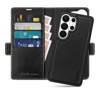 SHIELDON Funda Cuero Genuino Billetera 2 en 1 para Galaxy S26 Ultra 6.9 Pulgadas 5G 2026, Carcasa Extraíble Cartera de Piel [Sin Carga Inalámbrica][Bloqueo RFID][Ranuras Tarjetas], Negro Retro