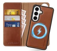 SHIELDON Funda Cuero Genuino Desmontable para Galaxy S26 6.3 Pulgadas 5G 2026, Funda Billetera [Antideslizante] [A Prueba de Golpes] [Bloqueo RFID][Tarjetero] Magnético Libro, Marrón Retro