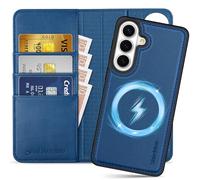 SHIELDON Funda Cuero Genuino Desmontable para Galaxy S26 Plus 5G 6.7 Pulgadas 5G 2026, Funda Billetera 2 en 1 [Bloqueo RFID][Tarjetero] Funda Magnética Soporte de Carga Inalámbrica, Azul Real