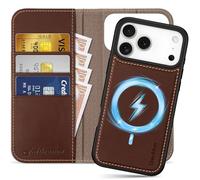 SHIELDON Funda Cuero Genuino Extraíble 2 en 1 para iPhone 17 Pro MAX 6,9 Pulgadas 5G 2025, Caso de Cartera Estuche Magnético [Bloqueo RFID][Carga Inalámbrica] Leather Wallet, Café Retro