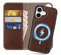 SHIELDON Funda Cuero Genuino Extraíble para iPhone 17 6,3 Pulgadas 5G 2025, Funda Tipo Cartera 2 en 1 de Piel Auténtica [Bloqueo RFID][Cierre Magnético][Función Stand] Capa Flip, Café Retro