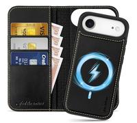 SHIELDON Funda Cuero Genuino Extraíble para iPhone Air 6,5 Pulgadas 5G 2025, Cartera Magnético 2 en 1, Funda Libro Tarjetero, Carcasa Protectora de Piel Antideslizante, Negro Retro