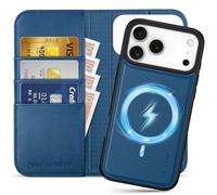 SHIELDON Funda Cuero Genuino Libro 2 en 1 para iPhone 17 Pro MAX 6,9 Pulgadas 5G 2025, Funda Desmontable con [Ranuras para Tarjetas][Bloqueo RFID] Carcasa Tipo Cartera, Azul Real