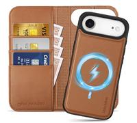 SHIELDON Funda Cuero Genuino Libro 2 en 1 para iPhone Air 6,5 Pulgadas 5G 2025, Funda con [Ranura para Tarjeta][Bloqueo RFID] Carcasa Tipo Cartera Desmontable, Marrón de Sillín