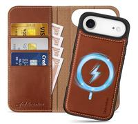 SHIELDON Funda Cuero Genuino Libro Desmontable para iPhone Air 6,5 Pulgadas 5G 2025, Funda Billetera Magnética, Prueba de Golpes, RFID Bloqueo, Cartera de Tarjeta, Marrón Retro