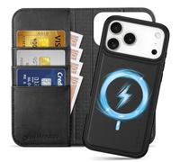 SHIELDON Funda Cuero Genuino para iPhone 17 Pro Max 6,9" 5G 2025 [Desmontable][Carga Inalámbrica][Bloqueo RFID][Ranuras para Tarjetas][Soporte Plegable] Protección Integral Funda de Piel Libro - Negro