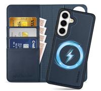 SHIELDON Funda Cuero Genuino Tipo Cartera 2 en 1 para Galaxy S26 6.3 Pulgadas 5G 2026, Billetera Funda con Tapa Desmontable [Tarjetero][Bloqueo RFID] Funda Libro, Azul Marino