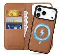 SHIELDON Funda Cuero Genuino Tipo Cartera para iPhone 17 Pro MAX 6,9 Pulgadas 5G 2025, Funda Desmontable [Ranuras para Tarjetas][Bloqueo RFID] Estuche Protector 2 en 1, Marrón de Sillín