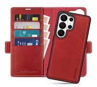 SHIELDON Funda de Cuero Genuino para Galaxy S26 Ultra 6,9" 2026, Rojo Retro