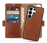 SHIELDON Funda de Cuero Genuino para Galaxy S26 Ultra 6,9", Marrón Retro