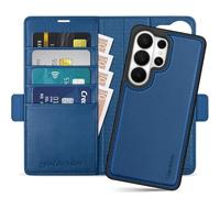 SHIELDON Funda Libro de Cuero Genuino para Galaxy S26 Ultra 6,9", Azul Real