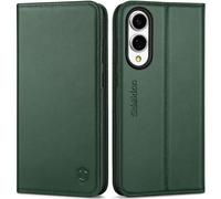 SHIELDON Funda para Galaxy S25 Edge 5G 6.7", Cáscara de Cuero Genuino con Tapa [Bloqueo RFID] Genuine Leather Wallet Case Compatible con Galaxy S25E - Verde Medianoche