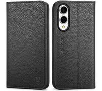 SHIELDON Funda para Galaxy S25 Edge 5G, Cáscara Plegable de Cuero Genuino, Bloqueo RFID, A Prueba de Golpes, Genuine Leather Wallet Case Compatible con Galaxy S25E 6.7" 2025 - Grano de Litchi Negro
