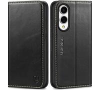 SHIELDON Funda para Galaxy S25 Edge 6.7" 2025, Cáscara de Cuero Genuino [Bloqueo RFID] [Tarjetero] [Soporte] Genuine Leather Wallet Case Compatible con Galaxy S25E - Negro Retro