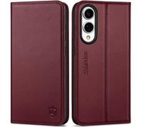 SHIELDON Funda para Galaxy S25 Edge 6.7", Cáscara de Cuero Genuino con Tapa Magnética [Bloqueo RFID] Genuine Leather Wallet Case Compatible con Galaxy S25E 2025 - Napa Borgoña