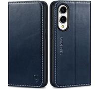 SHIELDON Funda para Galaxy S25 Edge, Cáscara de Cuero Genuino, Flip Wallet Book Case [Bloqueo RFID][Soporte] Flip Wallet Cover Compatible con Galaxy S25E 6.7" 5G 2025 - Retro Azul Oscuro