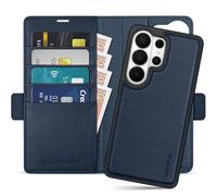 SHIELDON Funda Tipo Libro de Cuero Genuino para Galaxy S26 Ultra 6.9" 5G 2026, Desmontable, Bloqueo RFID, Ranuras para Tarjetas, Carga Inalámbrica, Cierre Magnético - Azul Marino