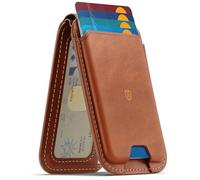 SHIELDON Tarjetero Adhesivo de Cuero Genuino, Cartera Magnética Desmontable para Teléfono [Soporte Ajustable] [Bloqueo RFID] Leather Wallet para iPhone 17/16/15/14/13/12 - Marrón Retro
