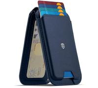 SHIELDON Tarjetero de Cuero Genuino, Cartera Magnética [Bloqueo RFID][Soporte Ajustable][Ranura para Tarjeta] Leather Wallet Card Holder para iPhone Serie 17/16/15/14/13/12, No para Mini - Azul Marino