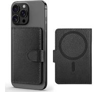 SHIELDON Tarjetero Magnético de Piel Auténtica, Genuine Leather Wallet Card Holder Compatible con iPhone 17 Pro MAX/iPhone 17 Pro/17/16/15/14/13/12 - Negro Litchi Grain