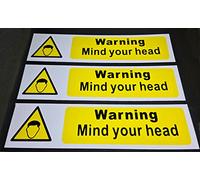 ShieldUp Mind Your Head Signs | 3 letreros autoadhesivos, 200 mm x 50 mm, para uso en interiores y exteriores