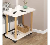 Shienfir Mesa de té de madera, mesa de centro pequeña, mesa auxiliar estrecha, mesa de sofá, mesita de noche delgada con ruedas, móvil, estante abierto de 2 niveles, adecuada para dormitorio, sofá