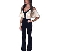 ShiFan Jumpsuits Mujeres V Cuello Largos Pantalones Slim Elegante Noche Fiesta Monos Negro S