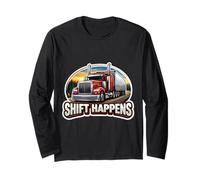 Shift Happens Funny Truck Driver Trucker Truckie Pun Truck Manga Larga