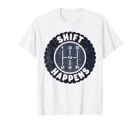 Shift Happens - Rueda de Coche y transmisión Manual de 5 velocidades Divertida Camiseta gráfica económica, Hombre, Blanco, XL