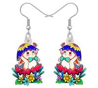 SHIGIE Acrílico Huevo de Semana Santa Conejito Pendientes Colgante Colorido Floral Mascotas Animales Festival Joyería Para Mujeres Niñas Conejos Amantes Regalos (Colorido)