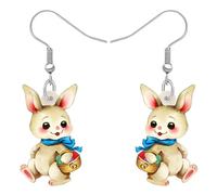 SHIGIE Acrílico Huevos de Semana Santa Cesta Conejos Pendientes Colgante Festival Mascotas Animales Joyería Para Mujeres Niñas Conejito Amantes Vacaciones Regalos Charms (Amarillo)