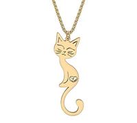 SHIGIE Collar de acero inoxidable con diseño de gato de muñeca de trapo, chapado en oro de 18 quilates, colgante divertido para gatitos, mascotas, animales, joyería para mujeres, Medium, Acero