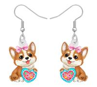 SHIGIE Día de San Valentín Acrílico Bonito Doughnut Corgi Perro Pendientes Colgante Corazón Cachorro Mascotas Animales Festival Regalos Para Mujeres Niñas Pareja (Multi)