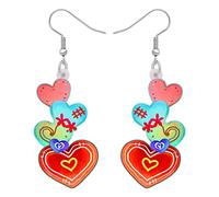 SHIGIE Día de San Valentín Acrílico Colorido Rosa Pendientes Colgante en Forma de Corazón Doughnut Festival Romance Joyería Para Mujeres Niñas Pareja Regalos (Multi)