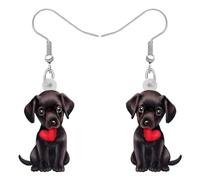 SHIGIE Día de San Valentín Corazón de Acrílico Labrador Retriever Perro Pendientes Colgante Bonito Mascotas Animales Joyería Para Mujeres Niñas Cachorro Amantes Regalos (Negro)